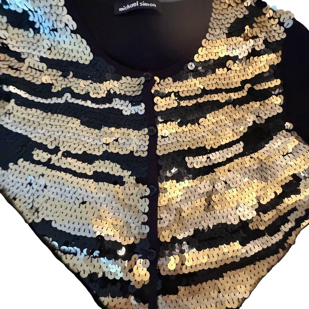 MICHAEL SIMON Sequin Animal Print Cardigan Sweater PS